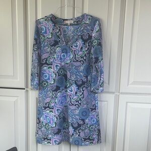 Jude Connally Blue and Purple 3/4 Sleeve Dress